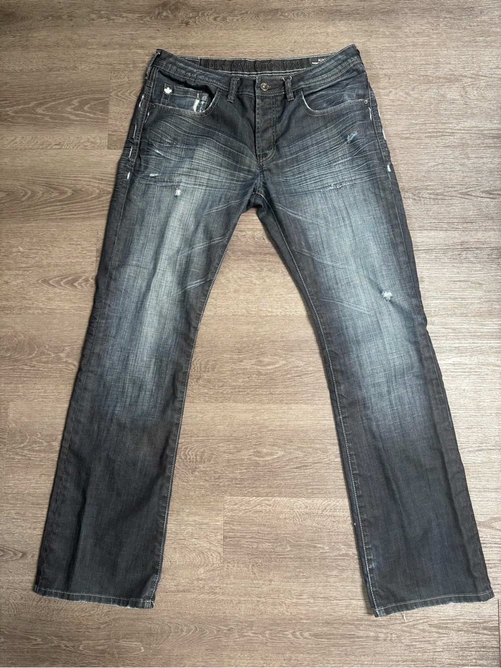Buffalo David Bitton King Slim Boot Bootcut Jeans Mens W34L34 Black Silver Denim